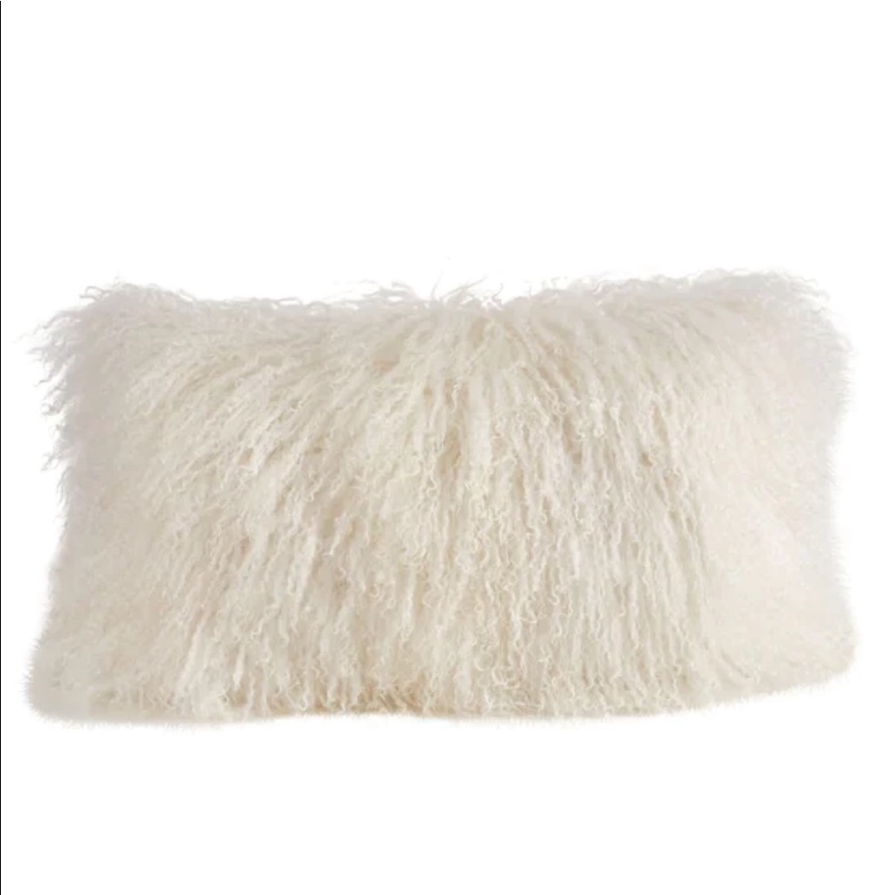 Poly-filled Mongolian Lamb Throw Pillow Ivory